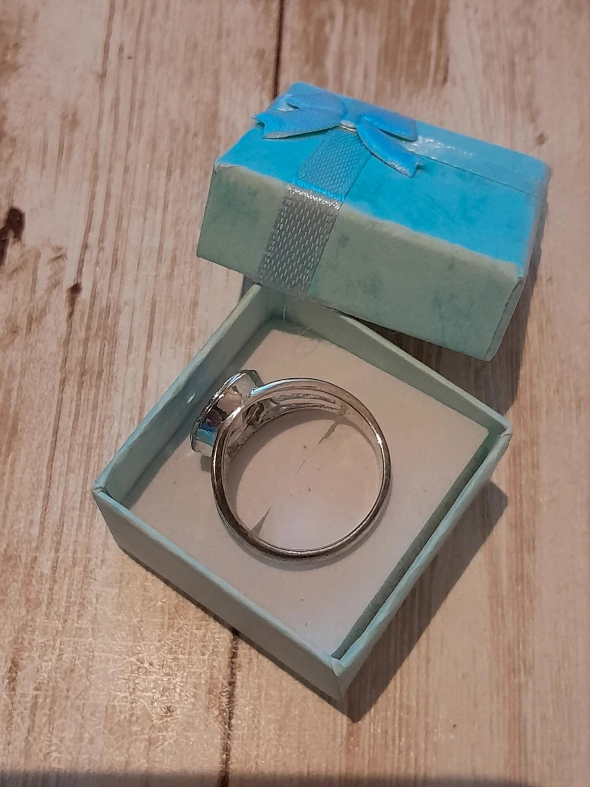 Anillo de piedra ovalada, azul claro, plateado, talla 60 – photo 3